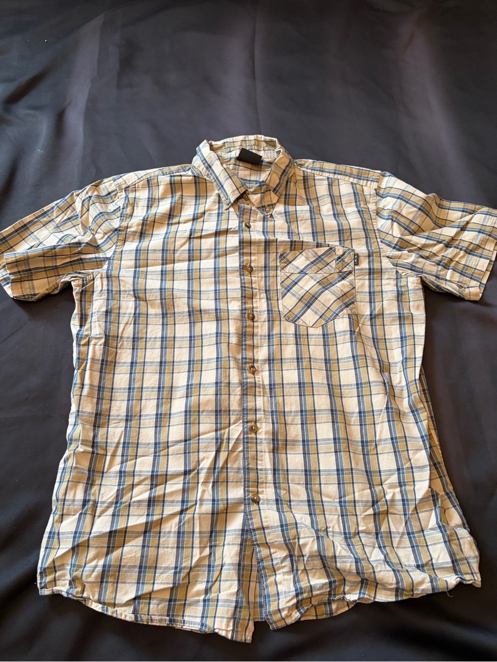 Oakley Men's Short Sleeve Plaid Button-Down Shirt - Cream & Blue